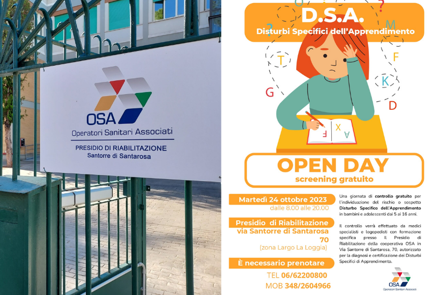 Disturbi Specifici dell’Apprendimento, open day al Presidio OSA Santorre